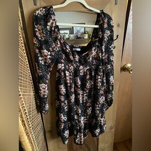 Abercrombie & Fitch Black Floral Long Sleeve Dress
